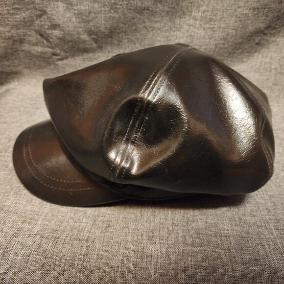 Women's Nine West Black Faux Leather Octagonal Baker Hats Gatsby Newsboy Hat - Picture 4 of 10